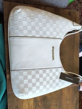 Tahari Cream Checker Hobo Shoulder Bag